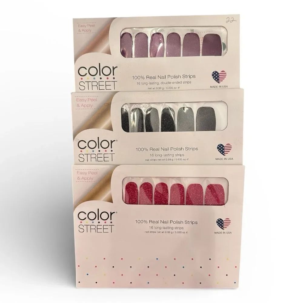 New SEALED Color Street Lot of 3 GLITTER Solid Nail Polish Strips Salon Quality